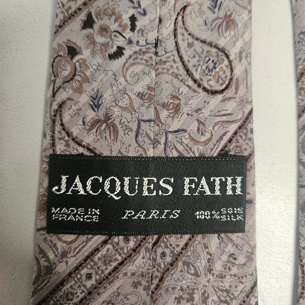 Jacques Fath Paris Mens Silk Tie Lot of 3 Vintage Paisley Geometric Chain France